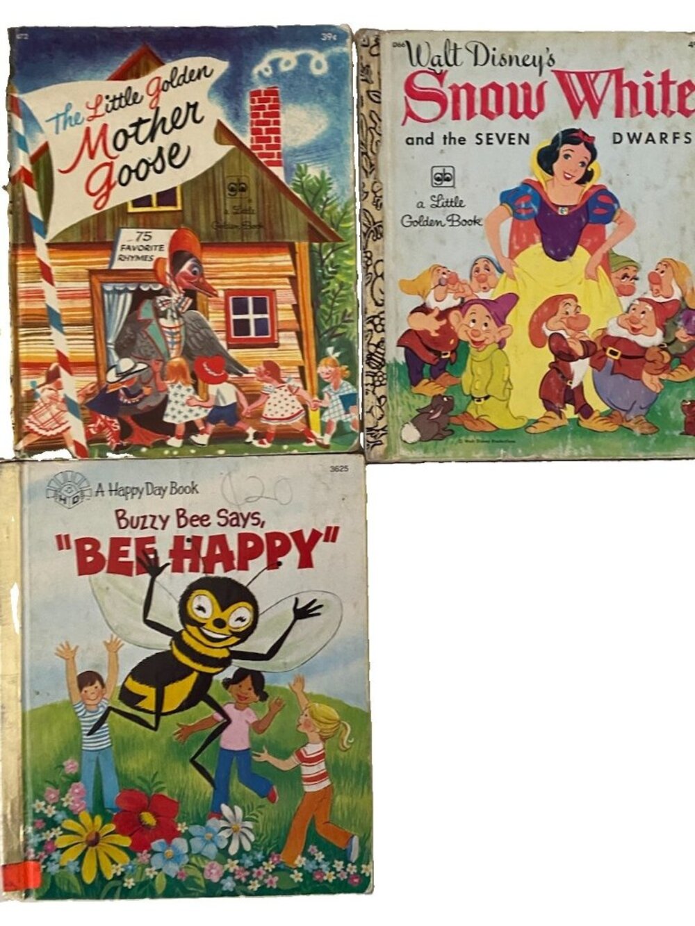 Junk Journal Ephemera Lot 3 Vtg Little Golden Books + Snow White Mother Goose